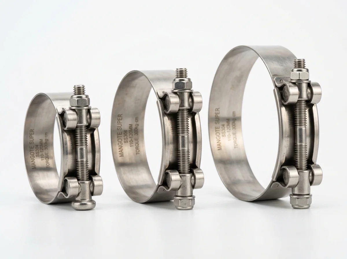 Abraçadeira MS Mangote Super T-bolt aço inox — Guarubor Borrachas