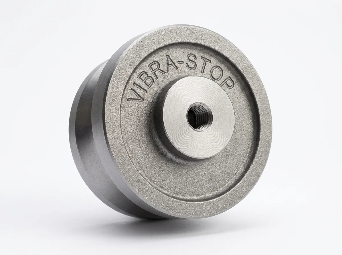 Amortecedor Vibra-Stop Linha Coxim XT — borracha natural vulcanizada em tampas de ferro nodular para cargas elevadas