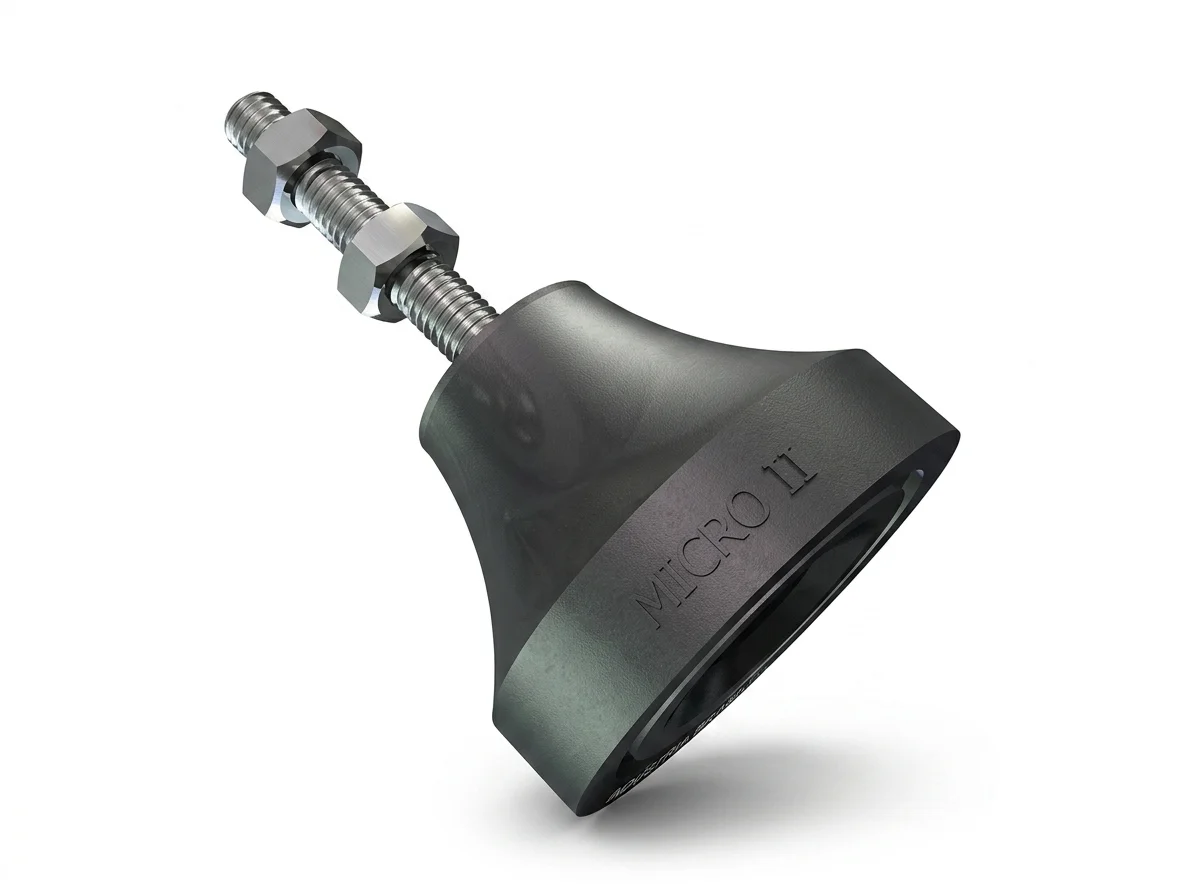 Amortecedor Vibra-Stop Linha Micro — geometria em sino com base larga para equipamentos de pequeno porte