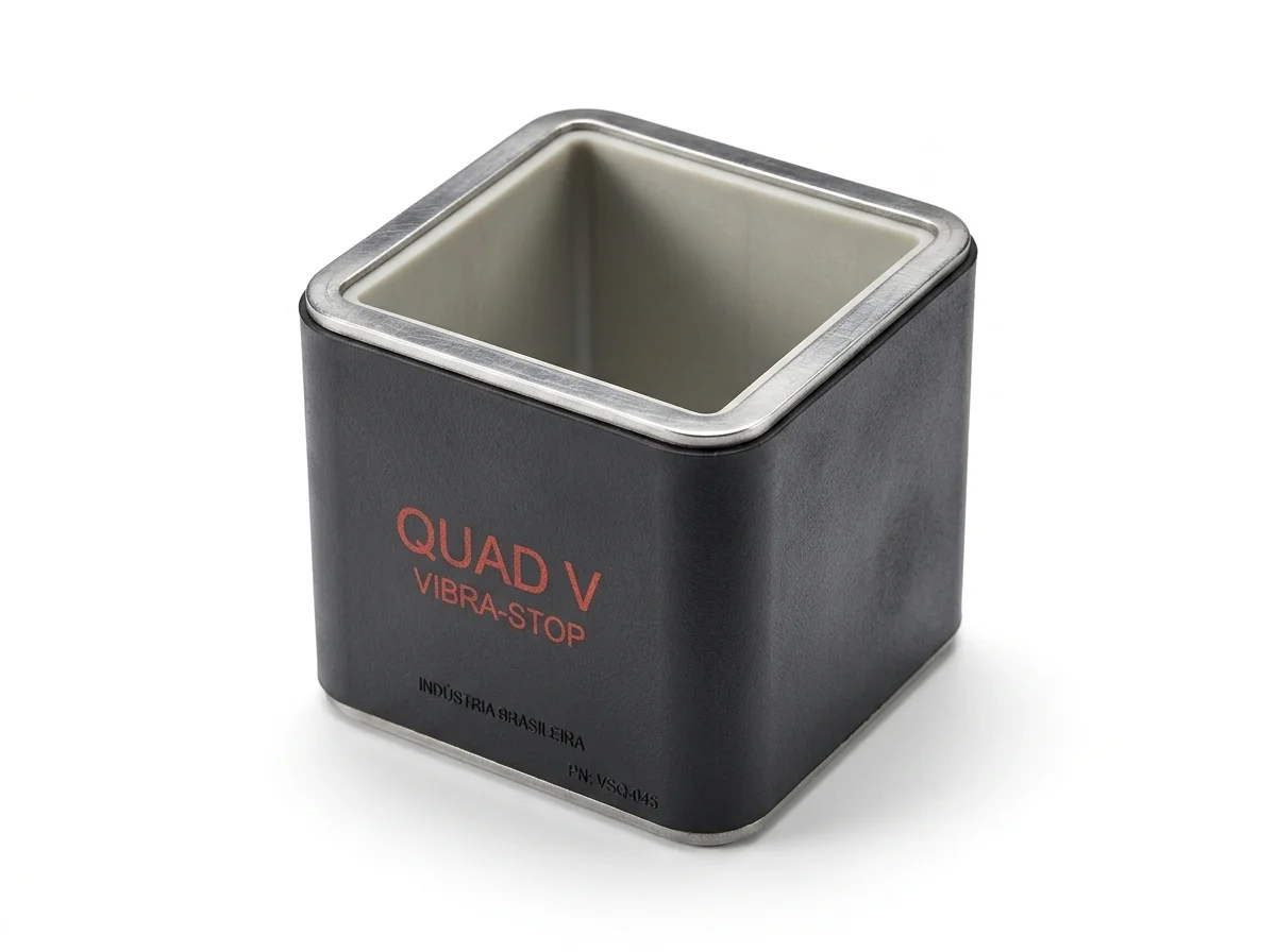 Amortecedor Vibra-Stop Linha Quad — acabamento de borracha para tubos quadrados em mesas, bancadas e móveis