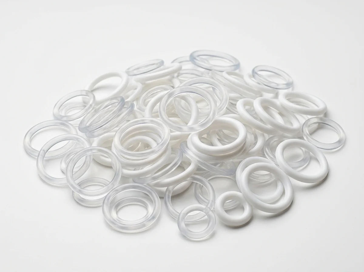O-rings de silicone translúcido e branco em diferentes diâmetros — Guarubor Borrachas