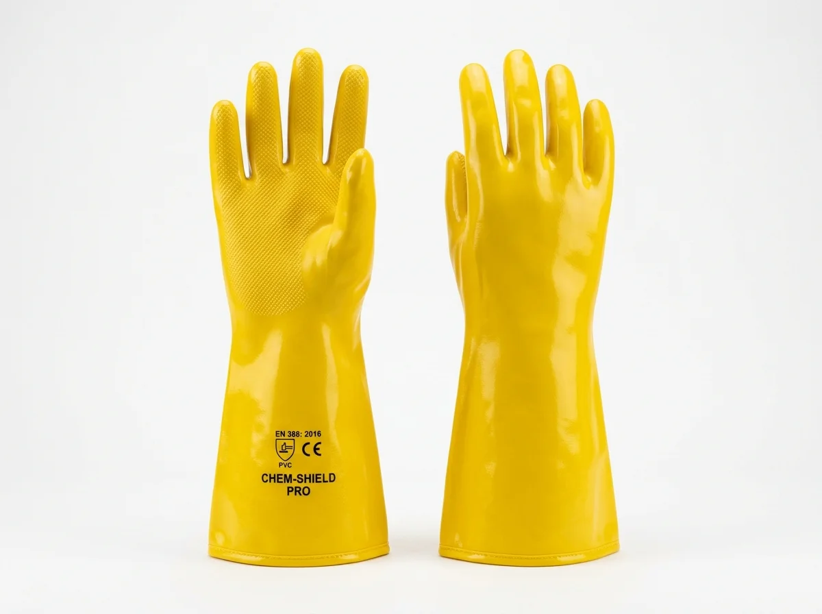 Par de luvas de PVC amarelo cano longo até o cotovelo — Guarubor EPI