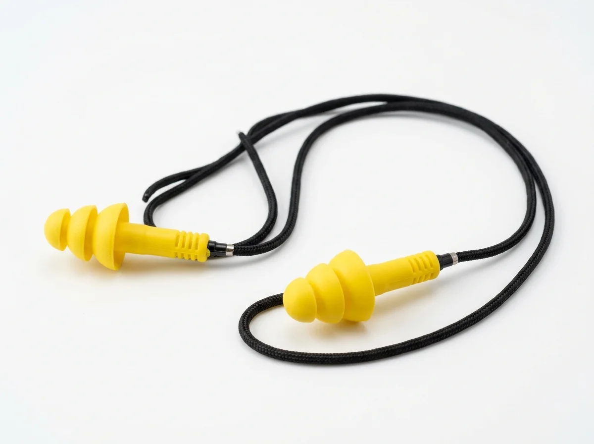 Plug auricular reutilizável em PVC com haste rígida e abas flexíveis — Guarubor EPI