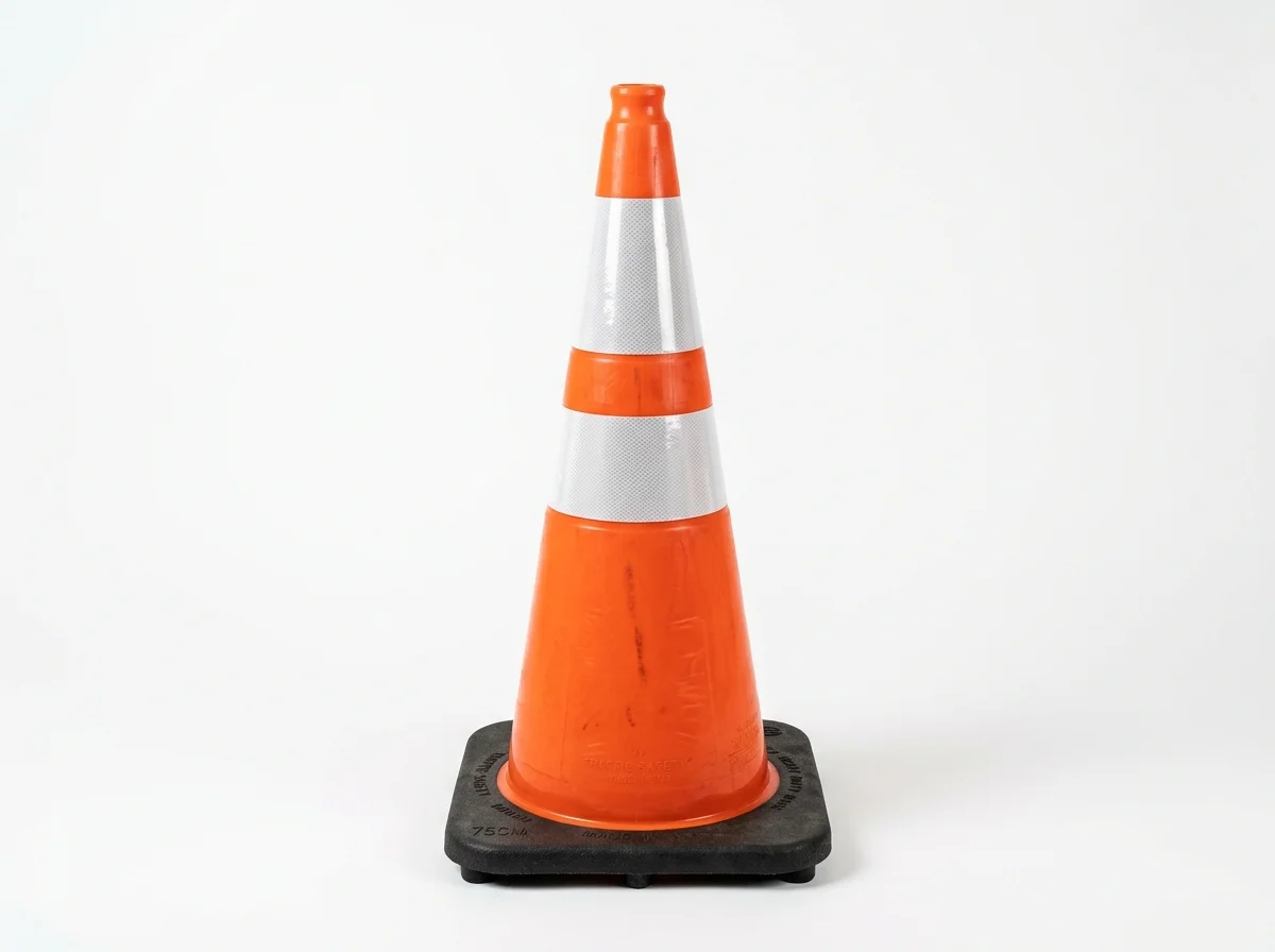 Cone de sinalização laranja com faixas brancas refletivas em PVC — Guarubor EPI